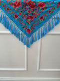 Mantón Rosas turquesa