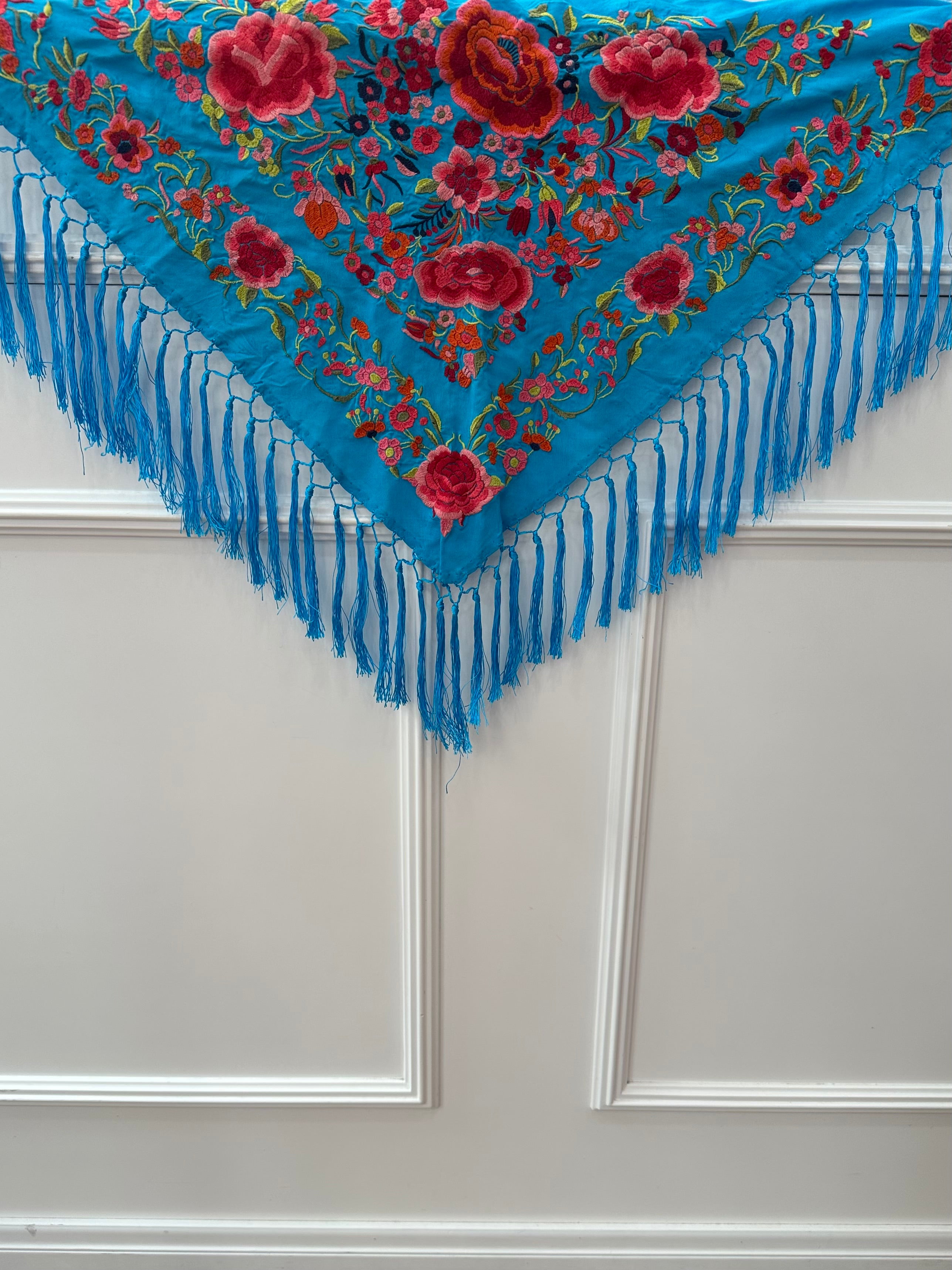 Mantón Rosas turquesa