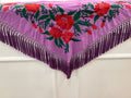 Mantón señora malva bordado rojo
