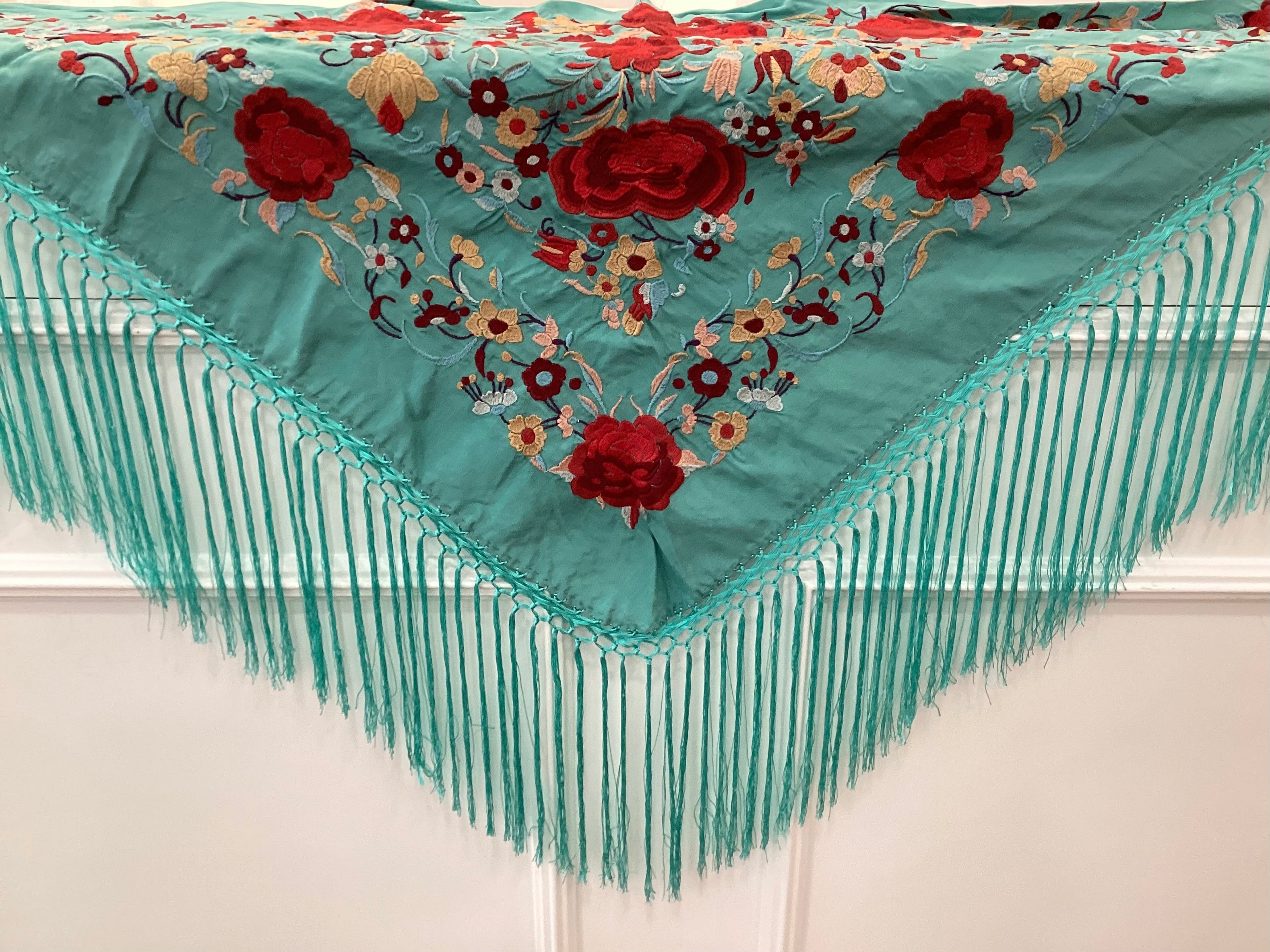 Mantón señora clavel verde turquesa