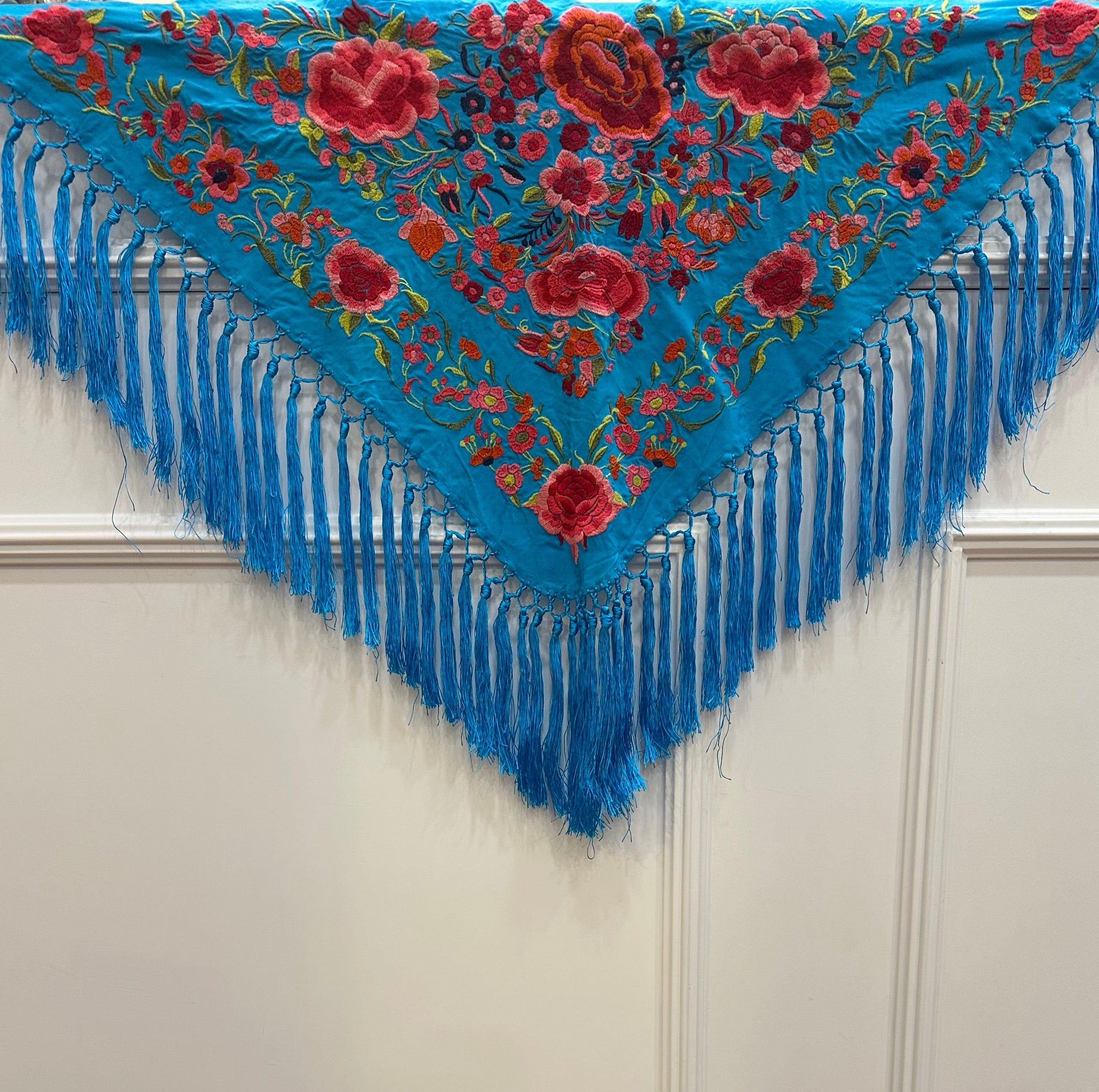 Mantón Rosas turquesa